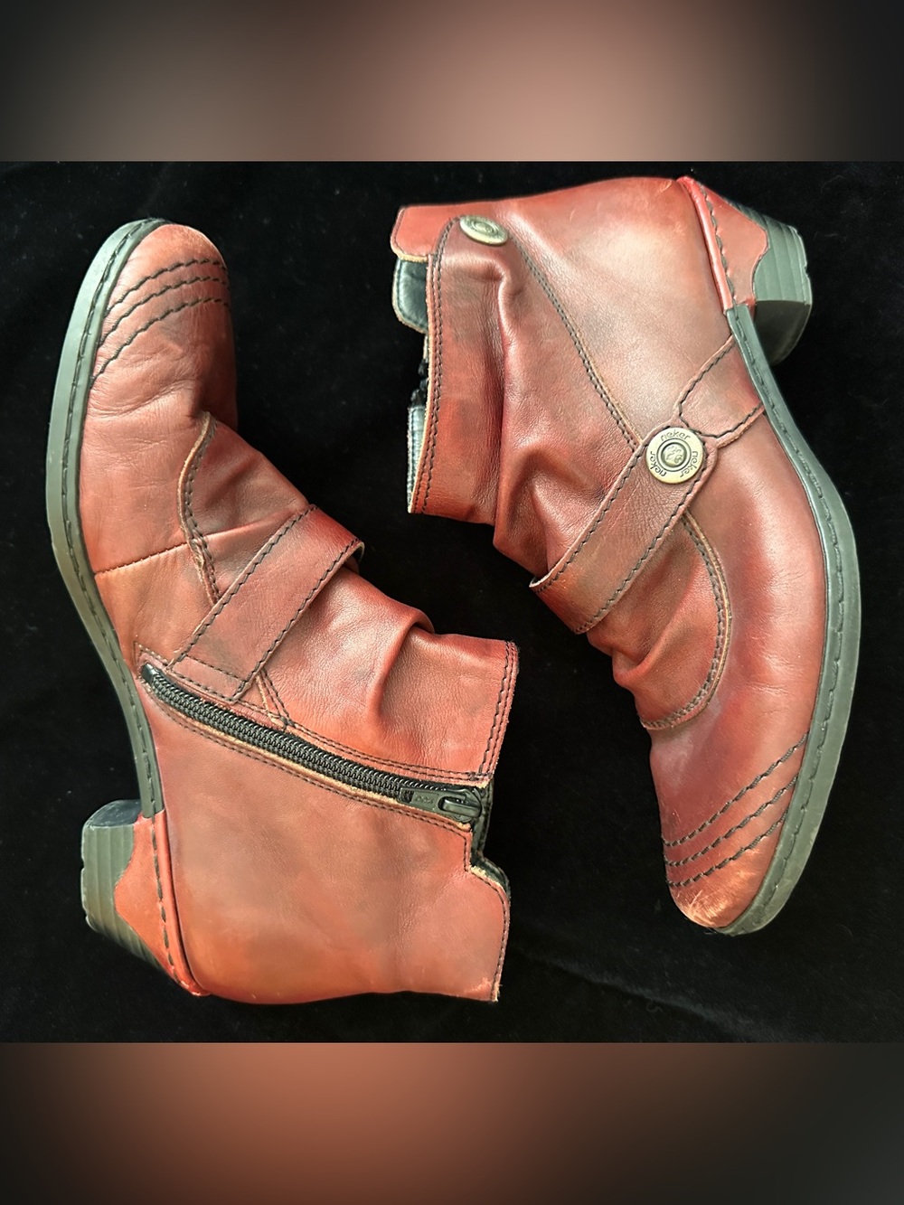 Rieker Women’s Red Leather Ankle Boots